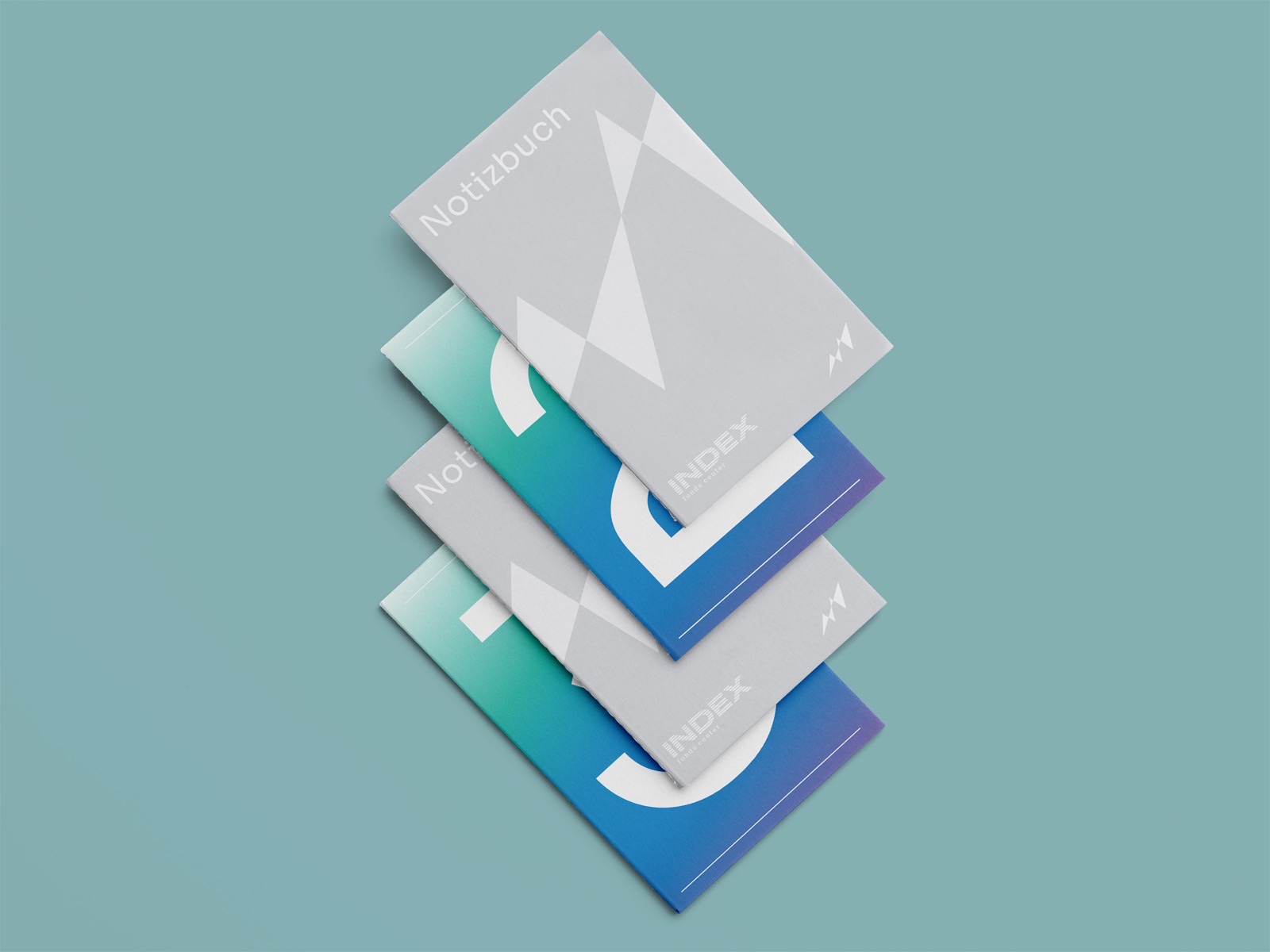 Gestapelte Notizbücher mit Verlaufsumschlag — Index Fonds Center, Corporate Design