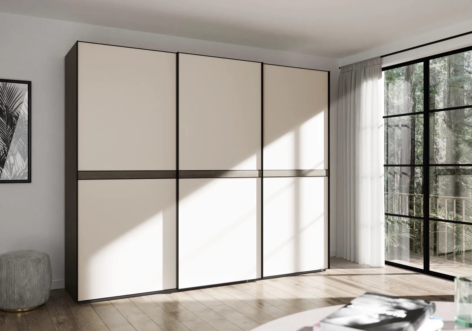 Schrank mit heller Front vor bodentiefer Fensterfassade — Nolte Möbel, Produktvisualisierung