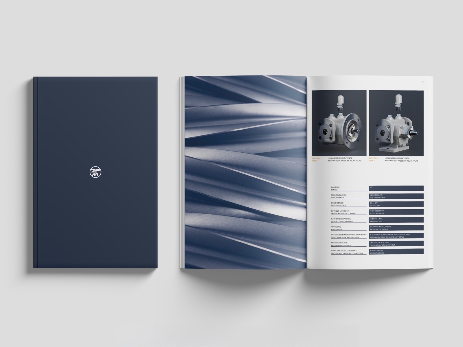Katalogumschlag mit Signet neben aufgeschlagener Doppelseite — ZPM Mannheim, Editorial Design