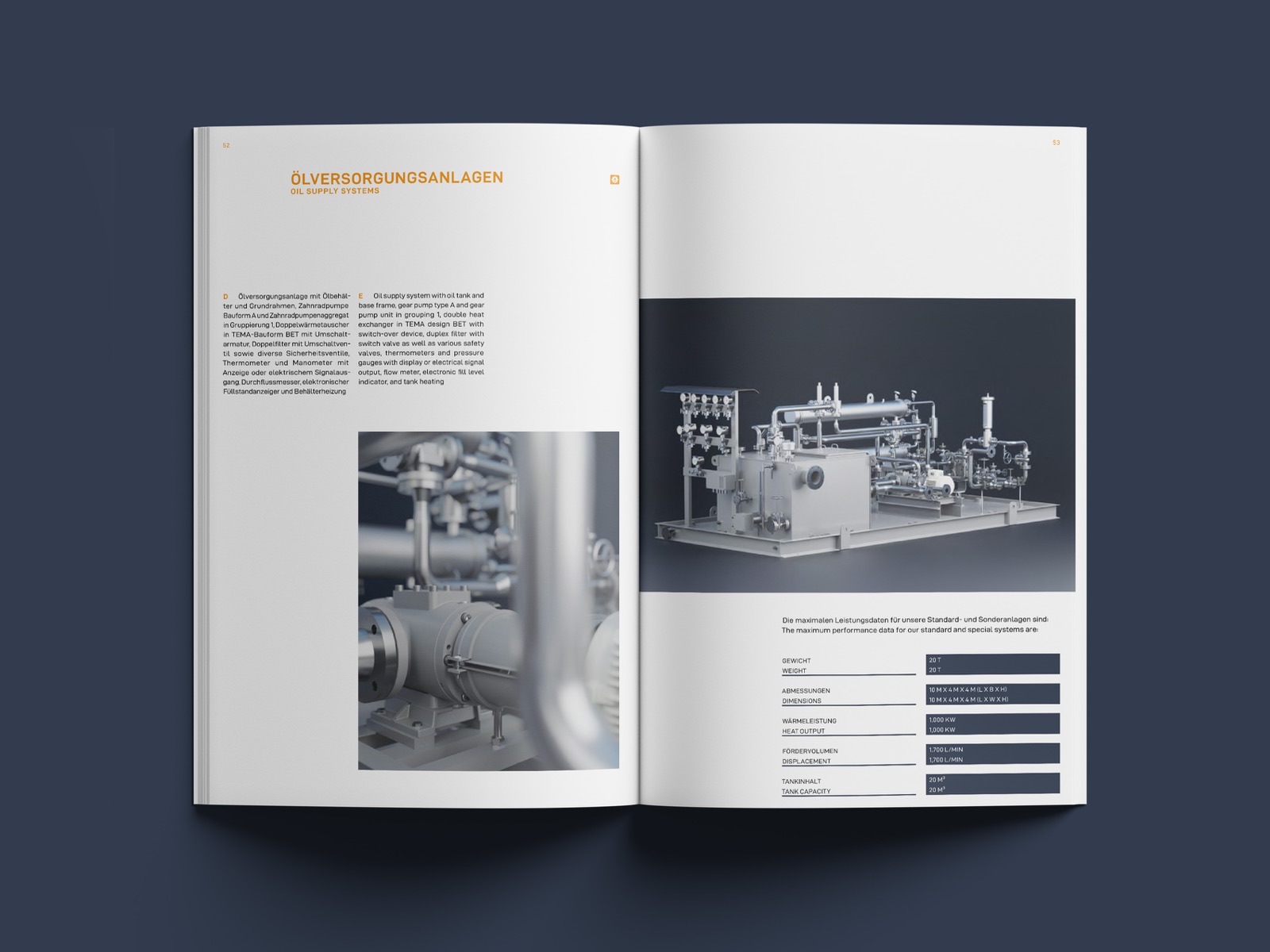Doppelseite Ölversorgungsanlagen mit Anlagenrendering — ZPM Mannheim, 3D-Visualisierung