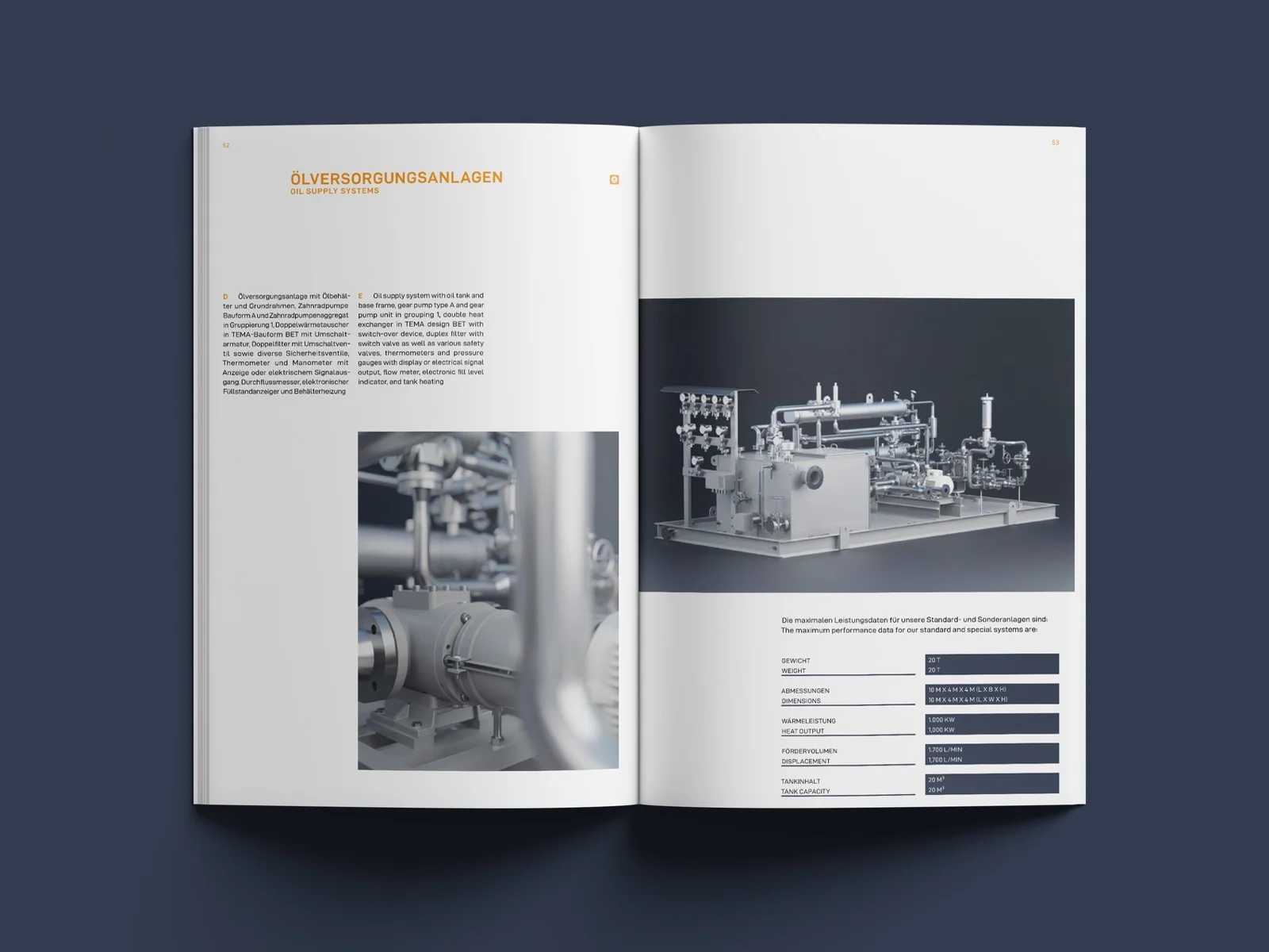 Doppelseite Ölversorgungsanlagen mit Anlagenrendering — ZPM Mannheim, 3D-Visualisierung