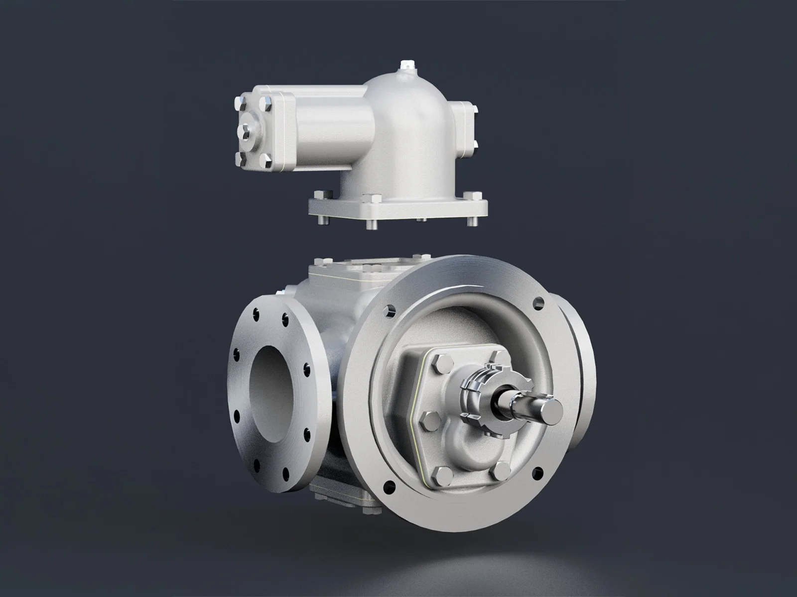 Pumpe mit aufgesetztem Ventilblock, Flansch nach vorn — ZPM Mannheim, 3D-Visualisierung