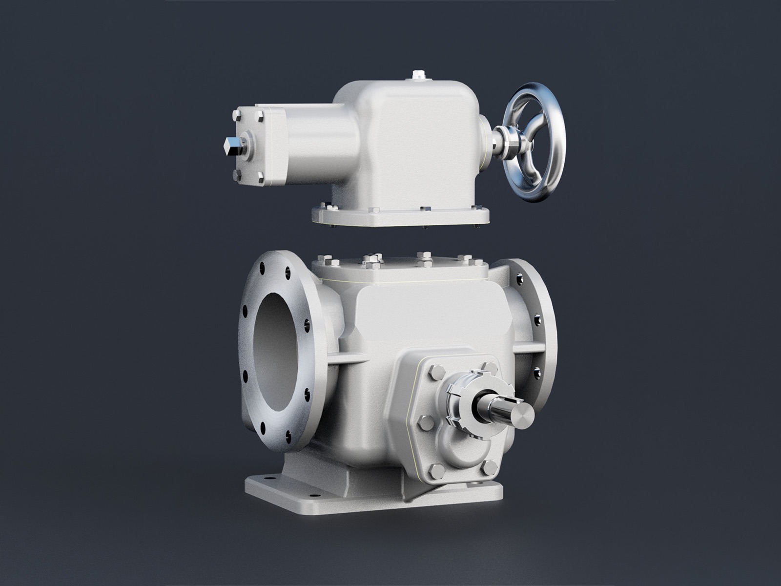 Pumpe mit Handrad und aufgesetztem Aggregat — ZPM Mannheim, 3D-Visualisierung