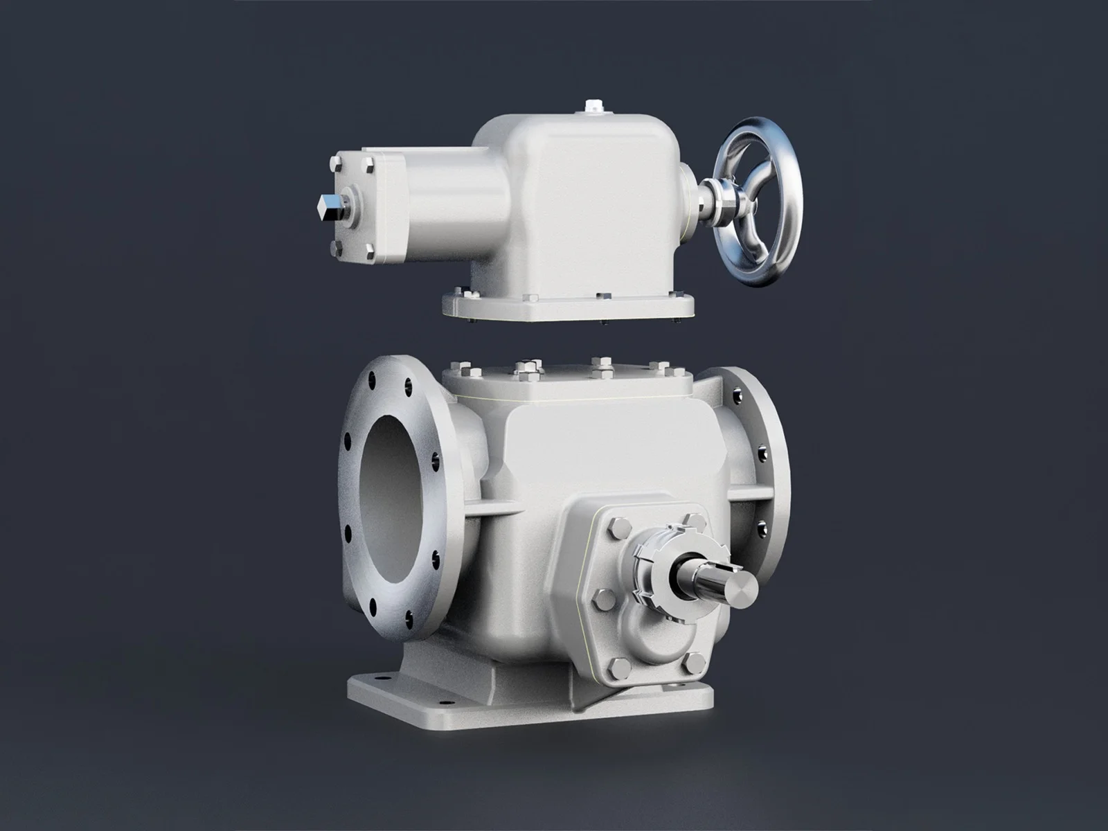 Pumpe mit Handrad und aufgesetztem Aggregat — ZPM Mannheim, 3D-Visualisierung